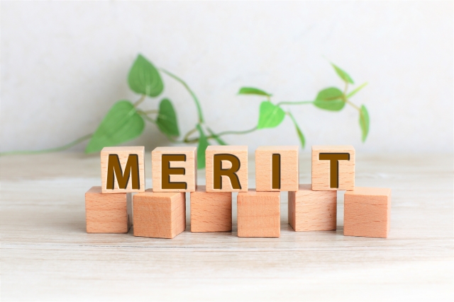 メリットと英語でMERITと書かれている

